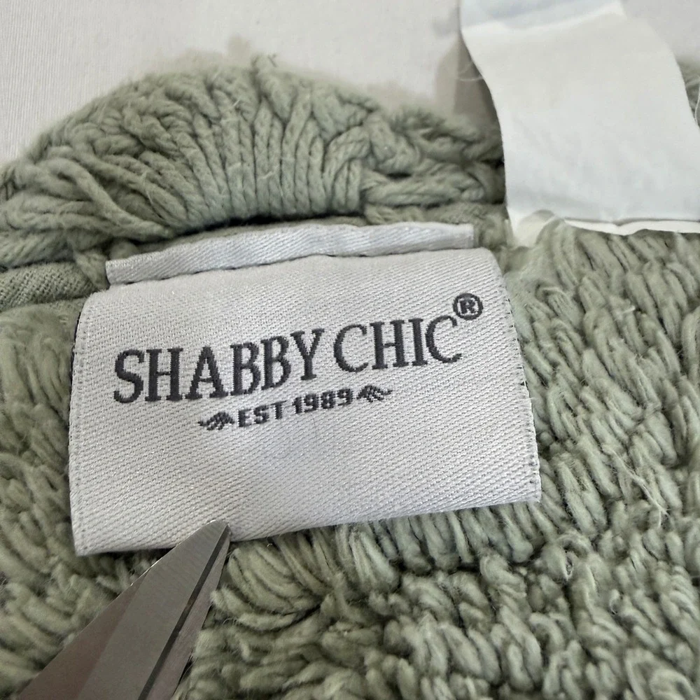 Shabby Chic Sage Green Cotton Bath Runner Rug 63x26 Scalloped Tufted Oval Border